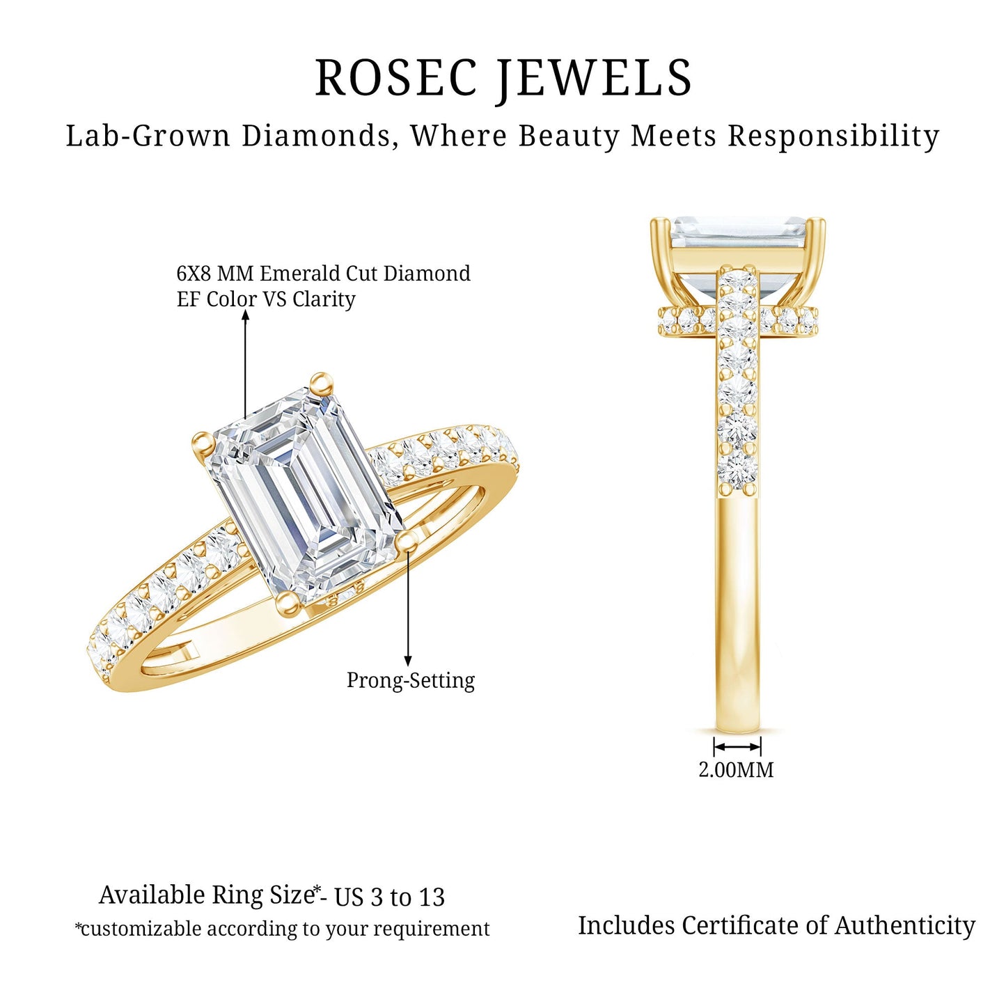 Diamond Emerald Cut Engagement Ring With Hidden Halo
