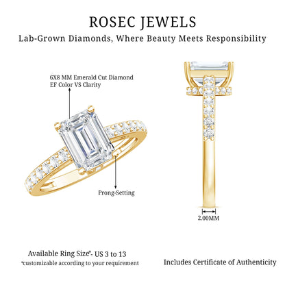 Diamond Emerald Cut Engagement Ring With Hidden Halo