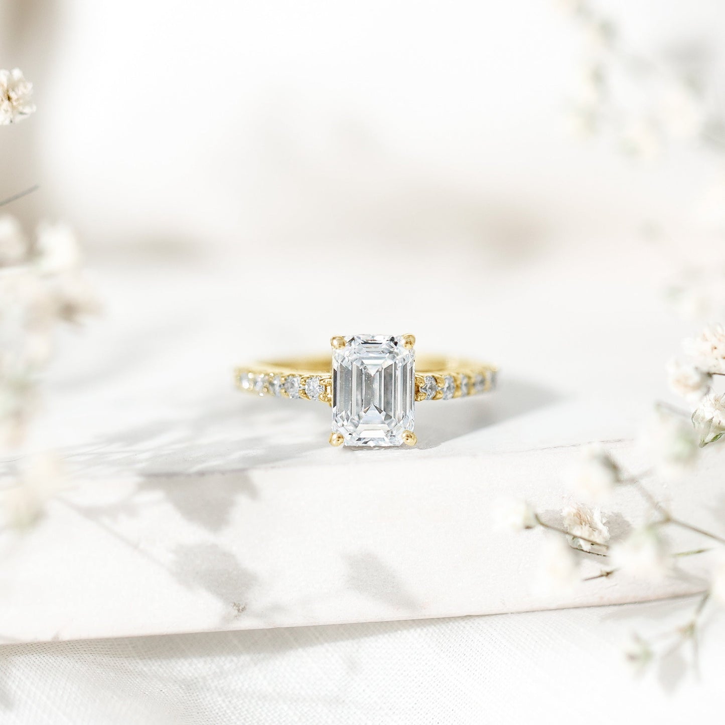 Diamond Emerald Cut Engagement Ring With Hidden Halo