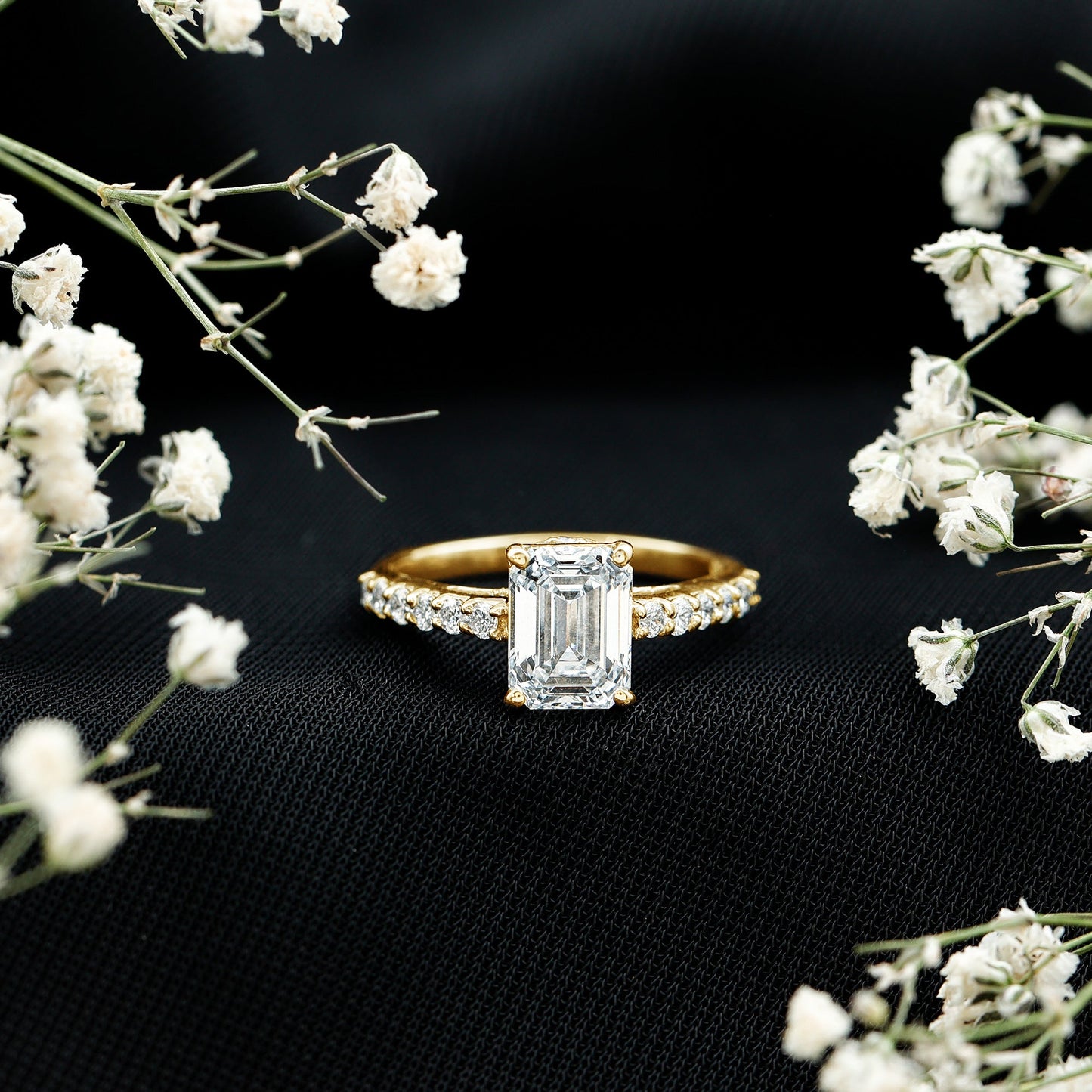 Diamond Emerald Cut Engagement Ring With Hidden Halo