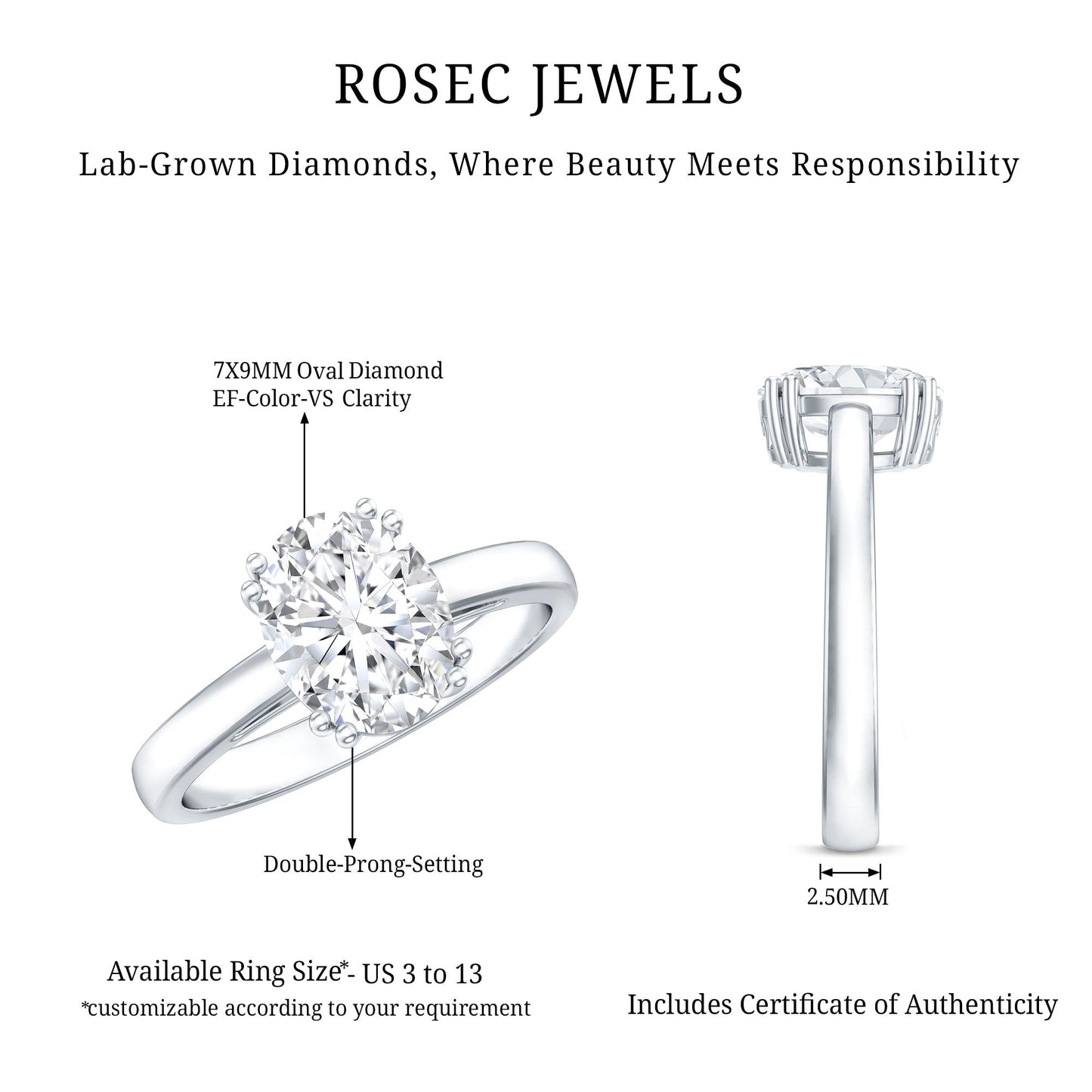 2 Carat Oval Cut Lab Grown Diamond Engagement Ring