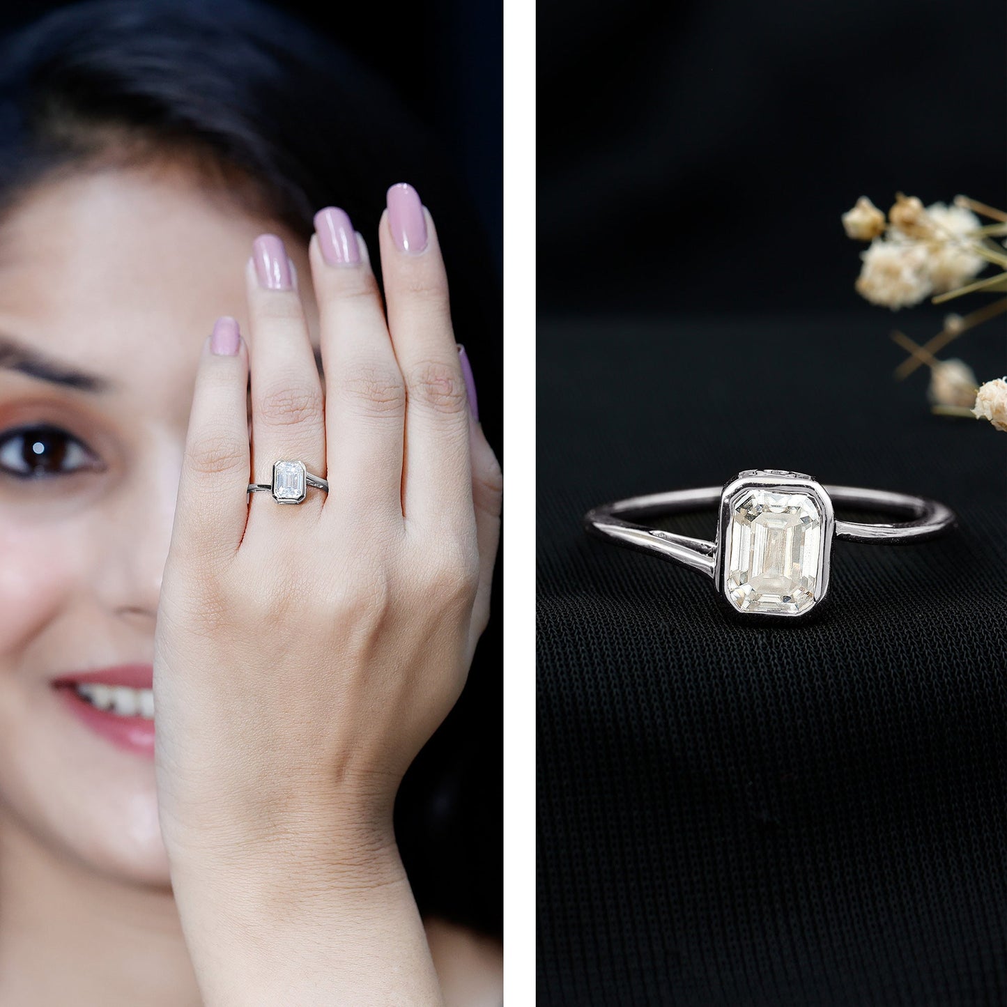 Bezel Set Lab Grown Diamond Bypass Engagement Ring