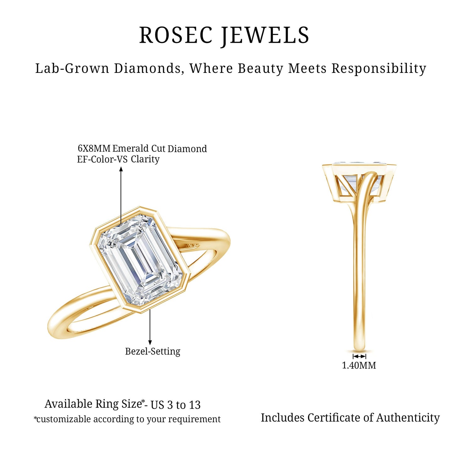Bezel Set Lab Grown Diamond Bypass Engagement Ring
