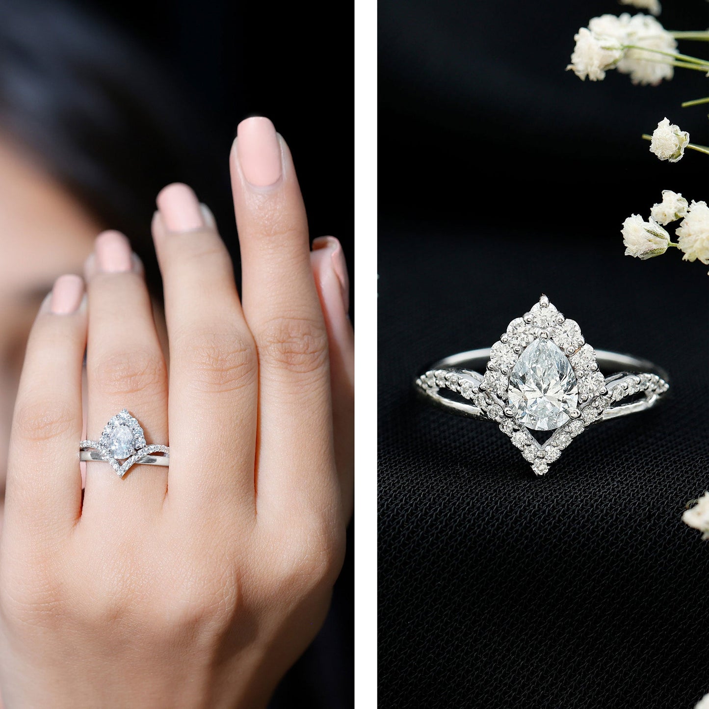 Pear Cut 0.6 Carat Lab Grown Diamond Designer Engagement Ring