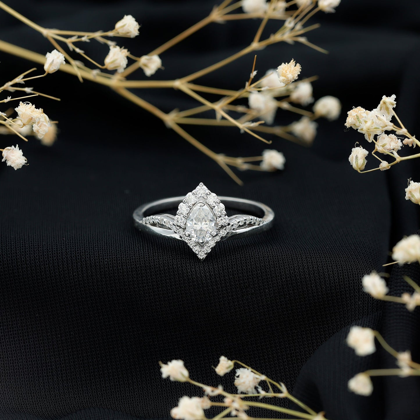 Pear Cut 0.6 Carat Lab Grown Diamond Designer Engagement Ring