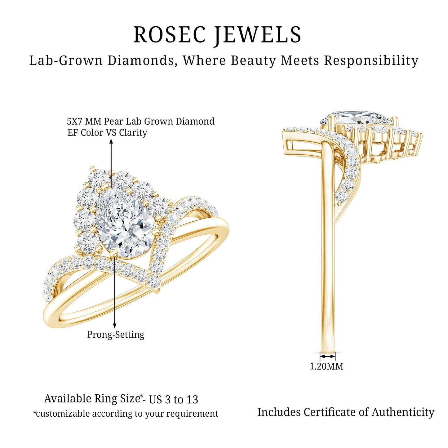 Pear Cut 0.6 Carat Lab Grown Diamond Designer Engagement Ring