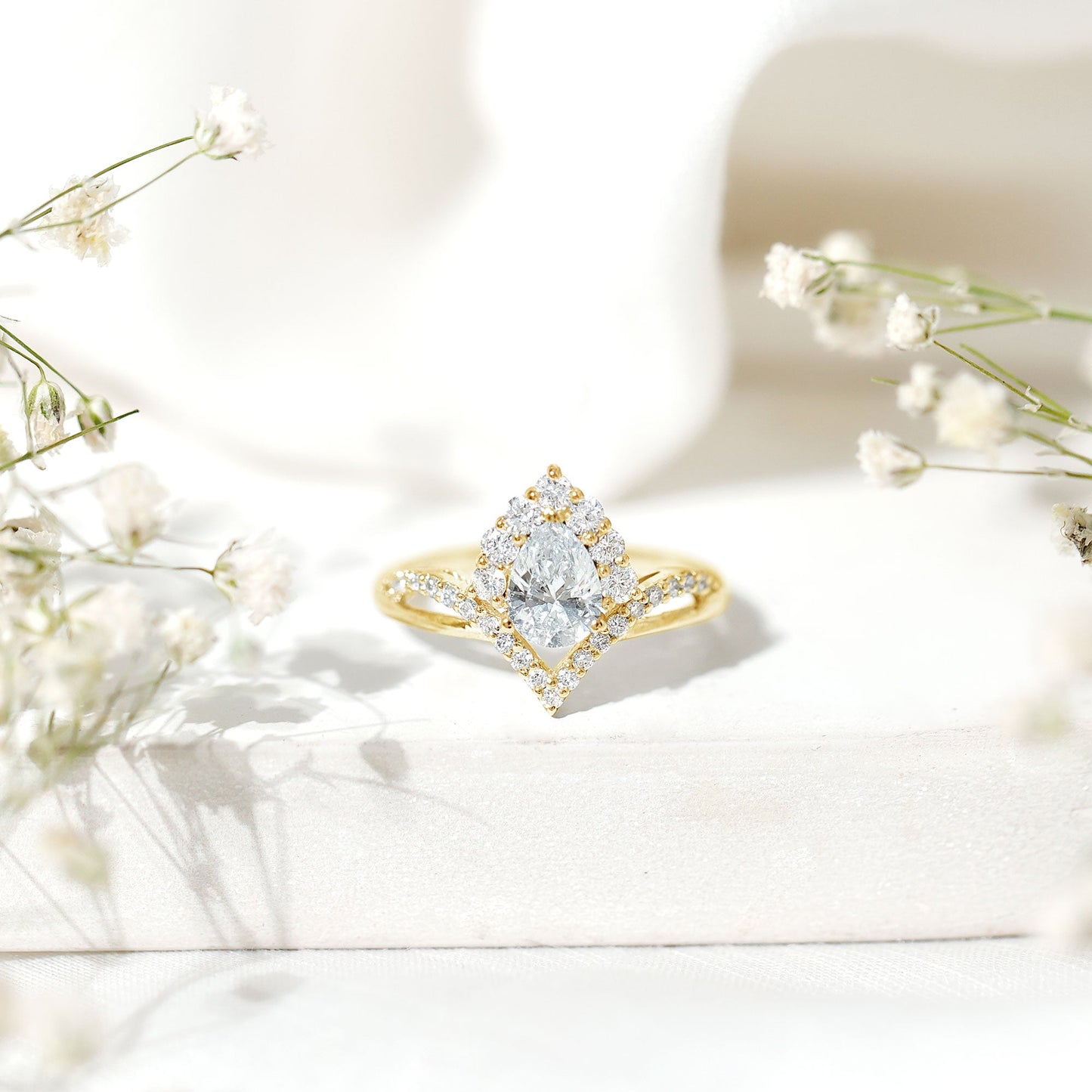 Pear Cut 0.6 Carat Lab Grown Diamond Designer Engagement Ring
