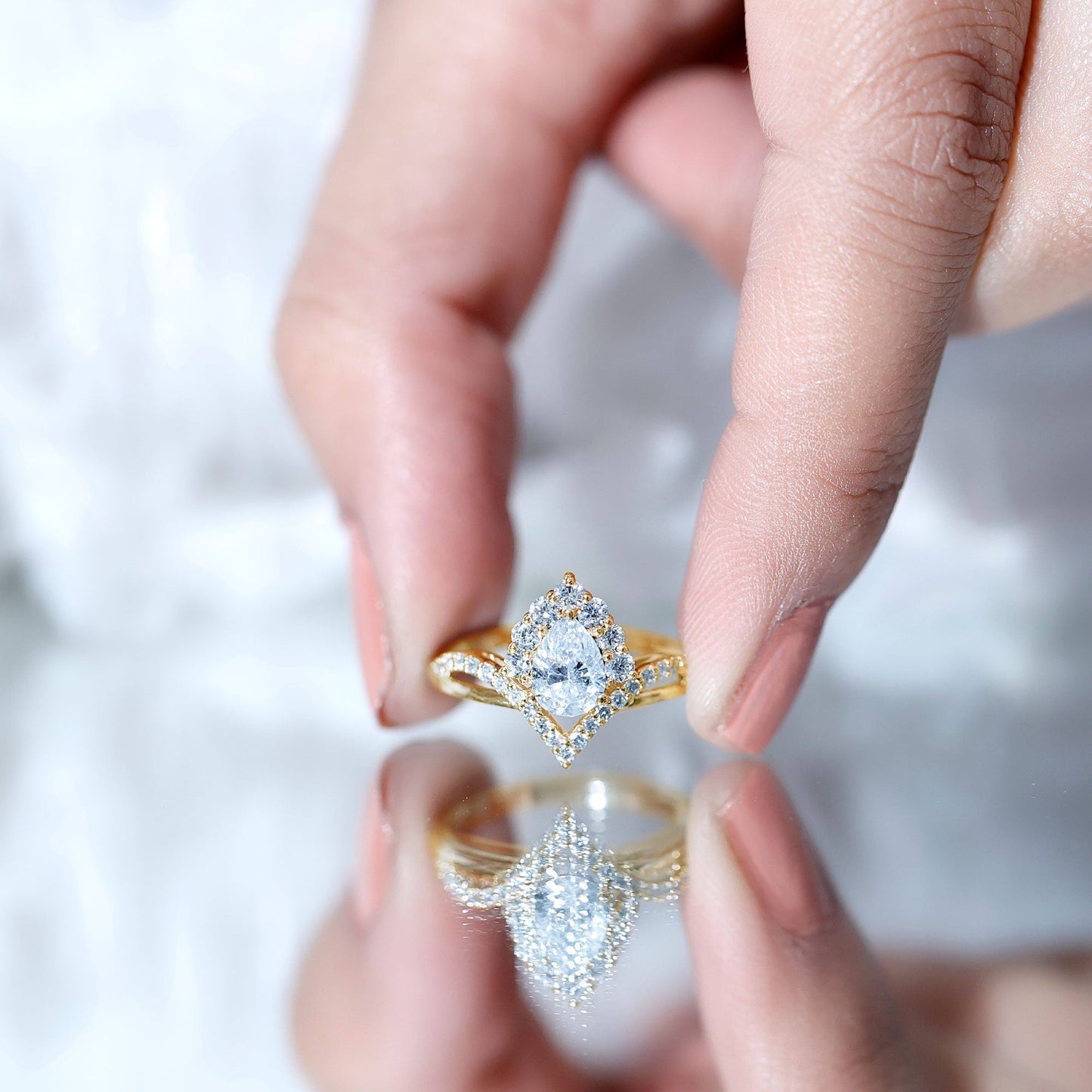 Pear Cut 0.6 Carat Lab Grown Diamond Designer Engagement Ring