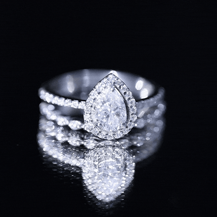 Lab Created Diamond Teardrop Engagement Ring With Stackable Band