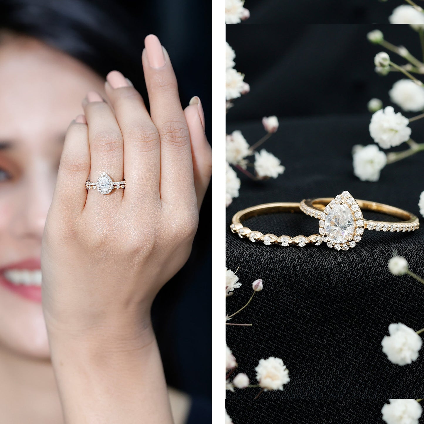 Lab Created Diamond Teardrop Engagement Ring With Stackable Band
