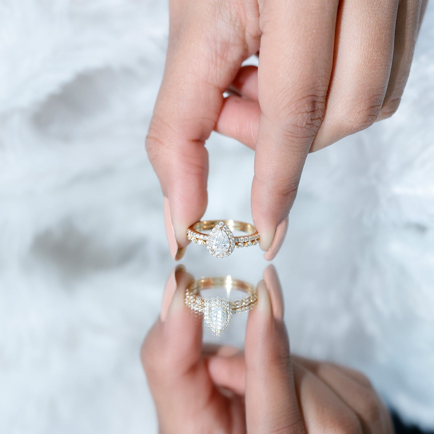 Lab Created Diamond Teardrop Engagement Ring With Stackable Band
