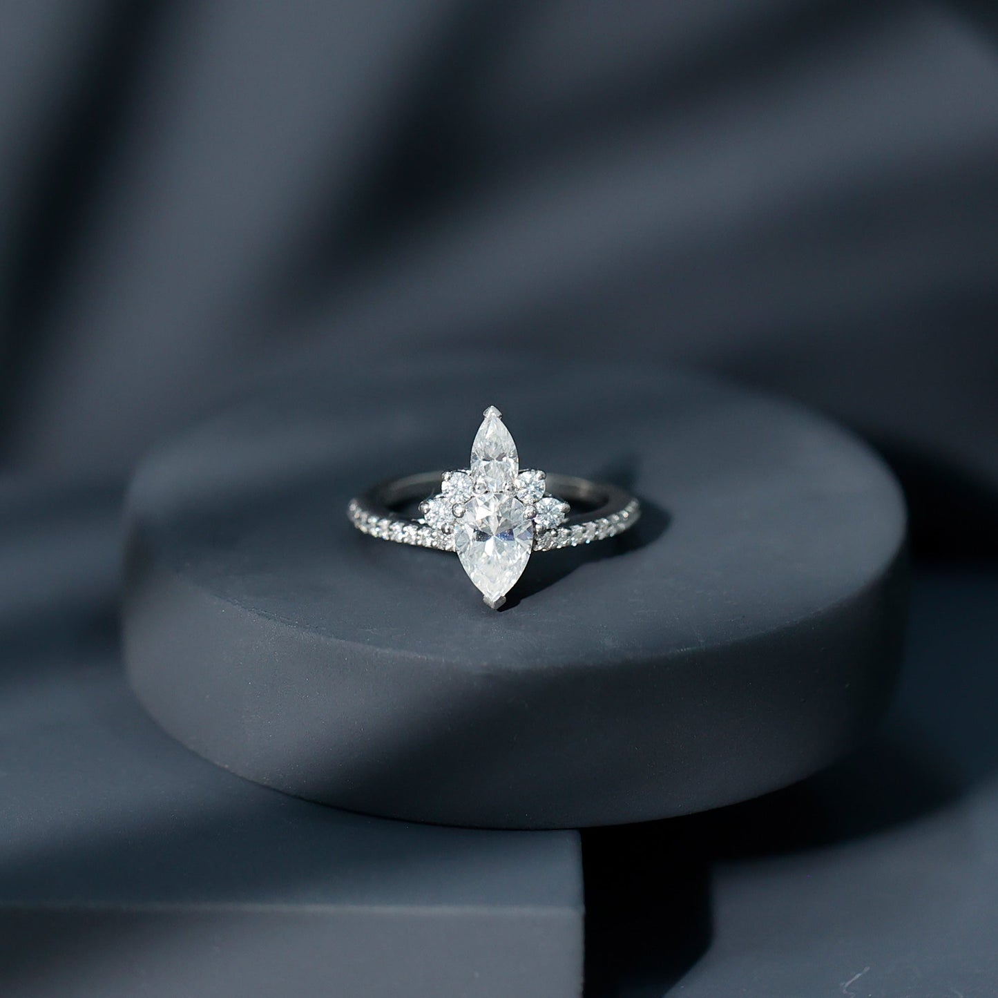 Lab Grown Diamond Unique Engagement Ring with Side Stones