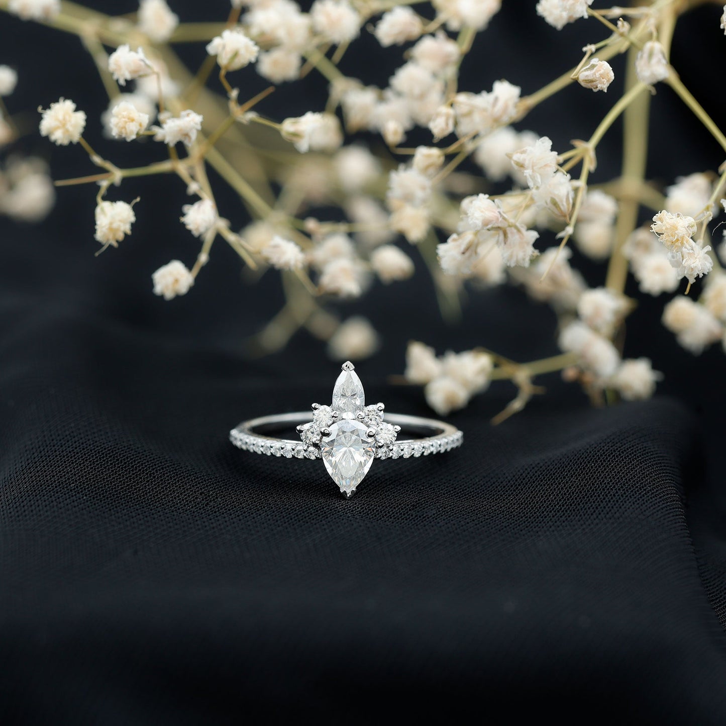 Lab Grown Diamond Unique Engagement Ring with Side Stones