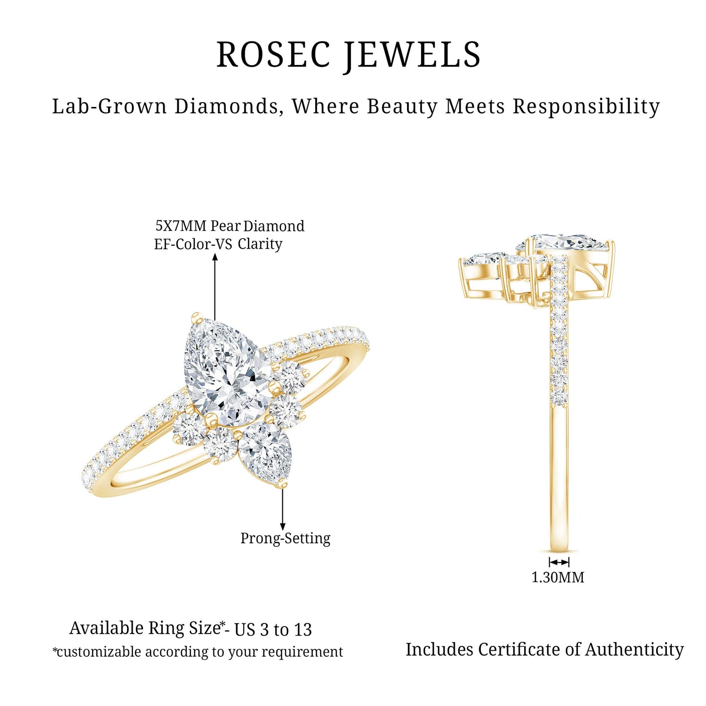 Lab Grown Diamond Unique Engagement Ring with Side Stones