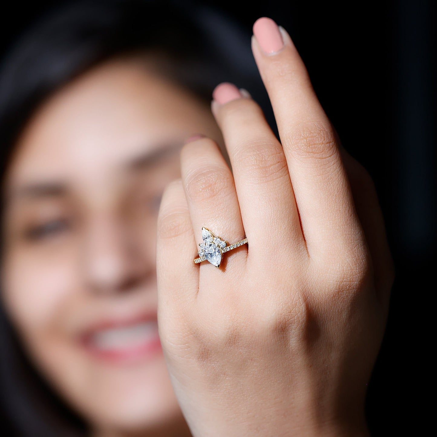 Lab Grown Diamond Unique Engagement Ring with Side Stones