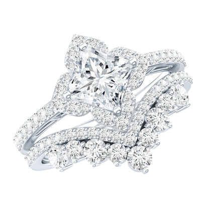 1.25 Carat Princess Cut Lab Grown Diamond Designer Bridal Ring Set