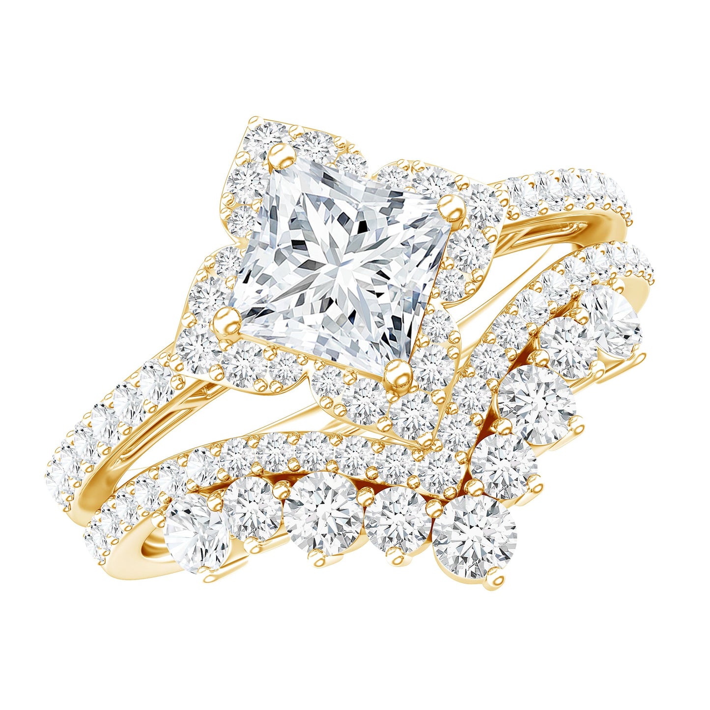 1.25 Carat Princess Cut Lab Grown Diamond Designer Bridal Ring Set