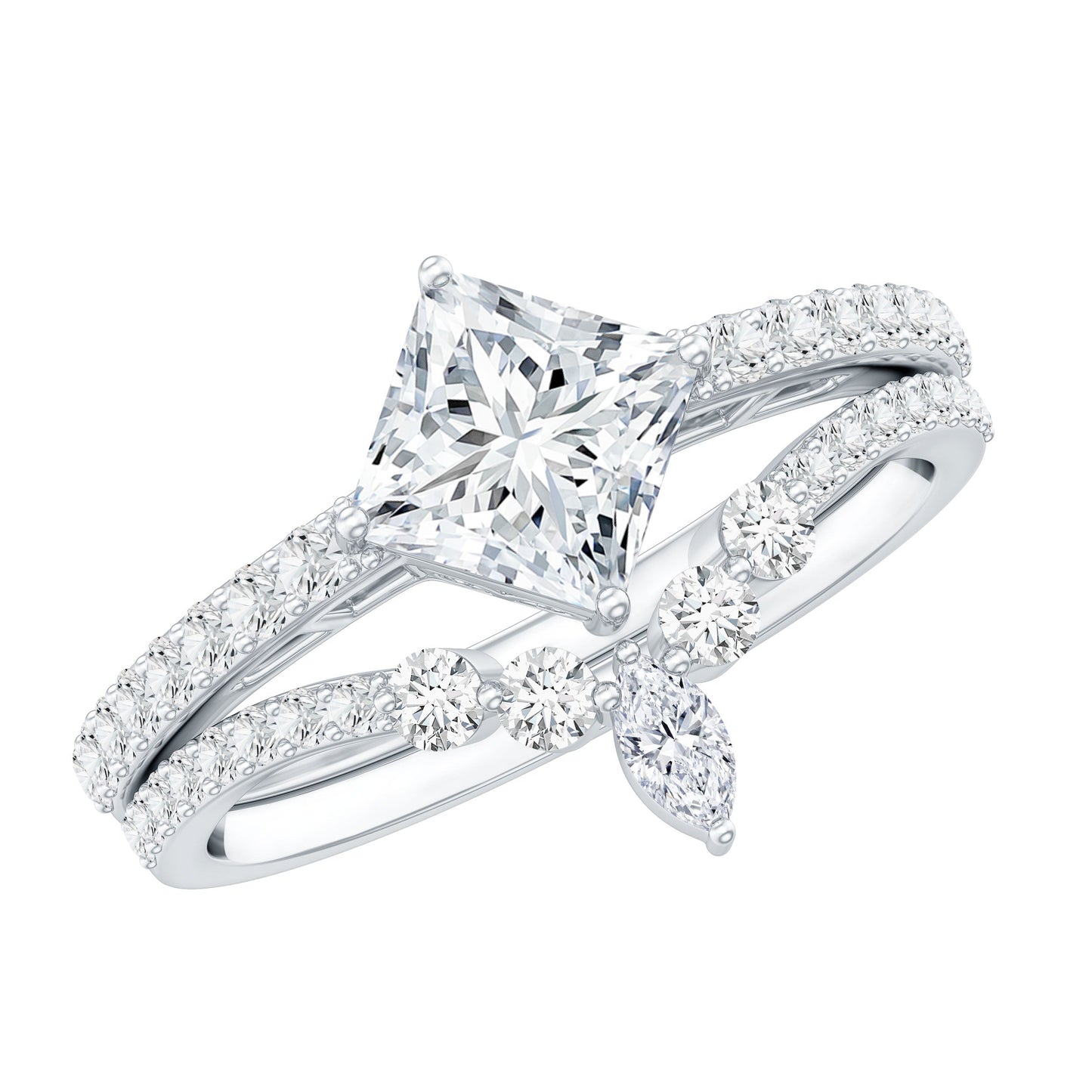 Lab Created Diamond Princess Cut Engagement Ring With Enhancer