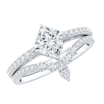 Lab Created Diamond Princess Cut Engagement Ring With Enhancer