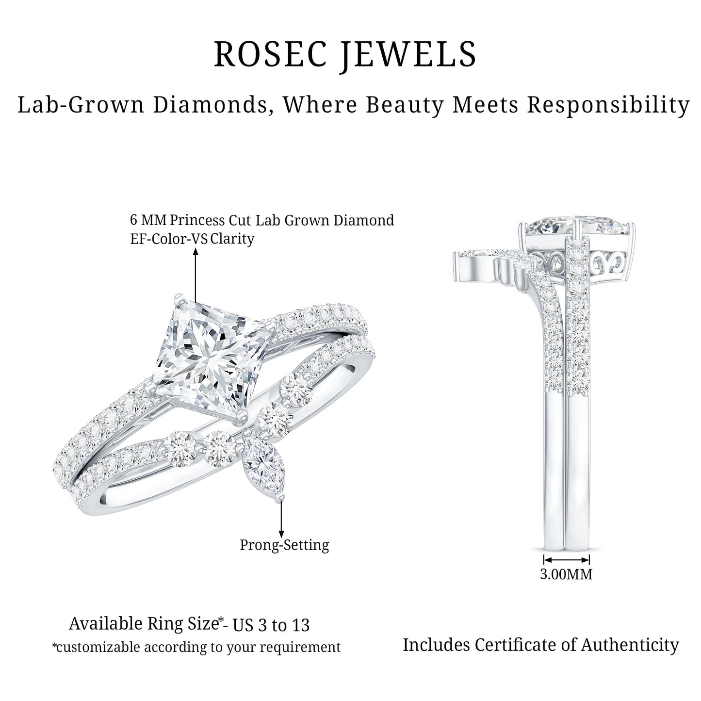 Lab Created Diamond Princess Cut Engagement Ring With Enhancer