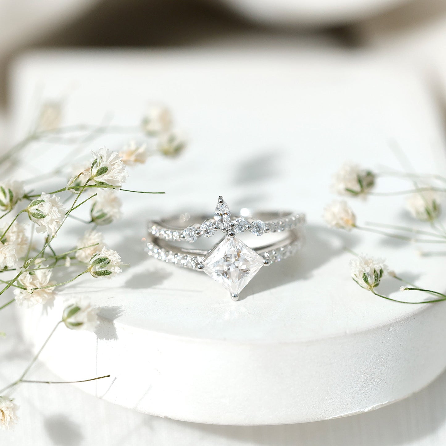 Lab Created Diamond Princess Cut Engagement Ring With Enhancer