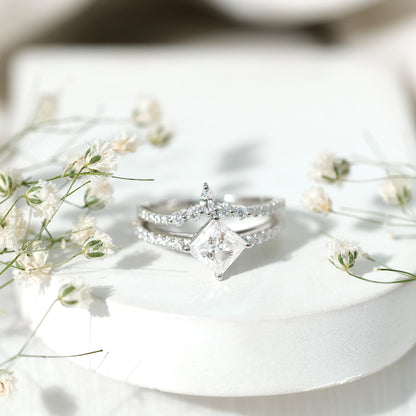 Lab Created Diamond Princess Cut Engagement Ring With Enhancer