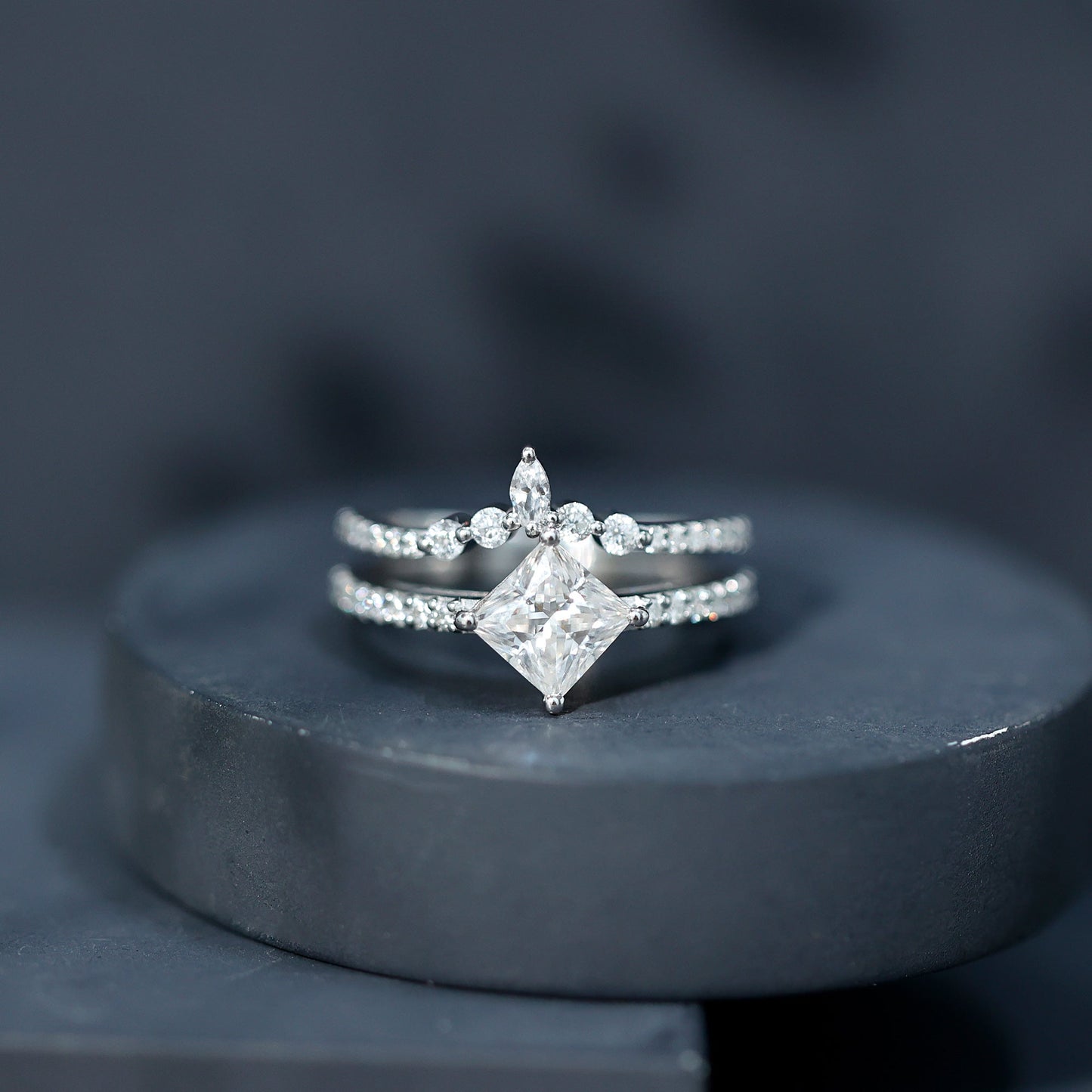 Lab Created Diamond Princess Cut Engagement Ring With Enhancer