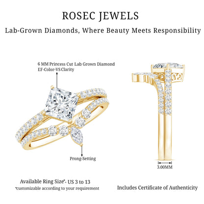 Lab Created Diamond Princess Cut Engagement Ring With Enhancer