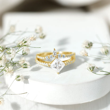 Lab Created Diamond Princess Cut Engagement Ring With Enhancer