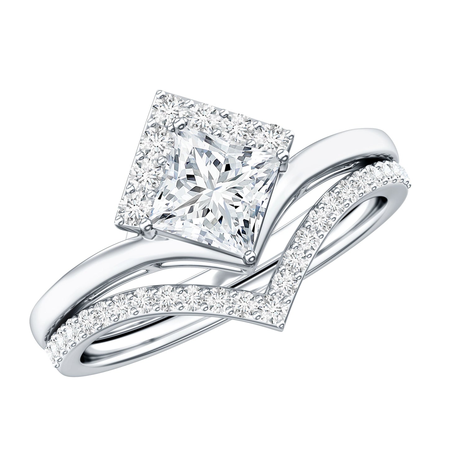 Lab Grown Diamond Princess Cut Engagement Ring With Ring Guard