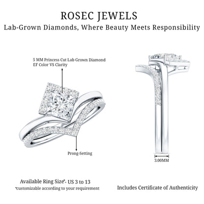 Lab Grown Diamond Princess Cut Engagement Ring With Ring Guard