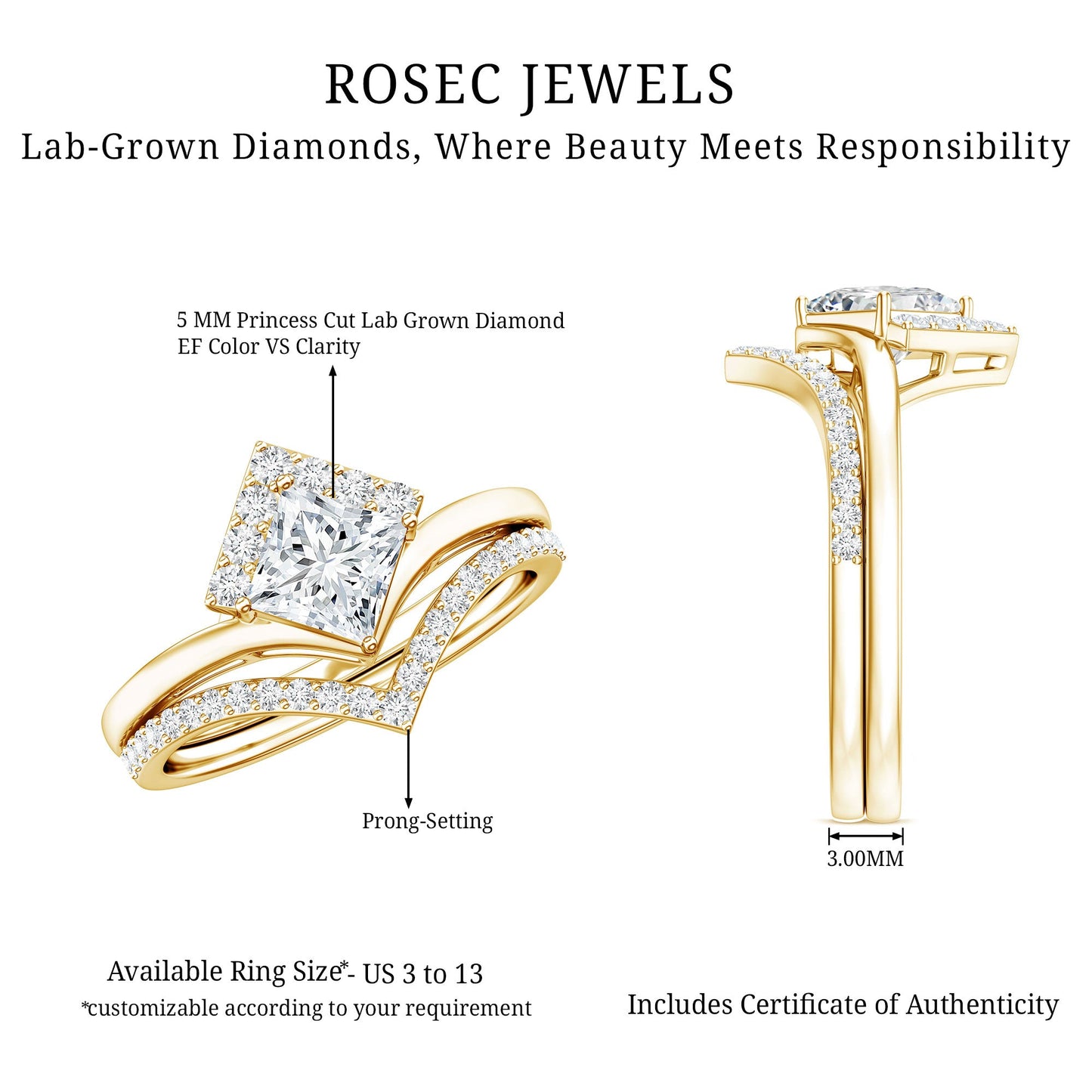 Lab Grown Diamond Princess Cut Engagement Ring With Ring Guard