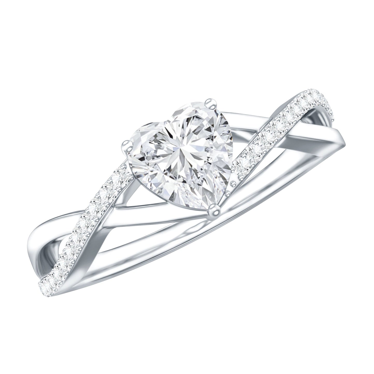 Lab Created Diamond Heart Crossover Engagement Ring