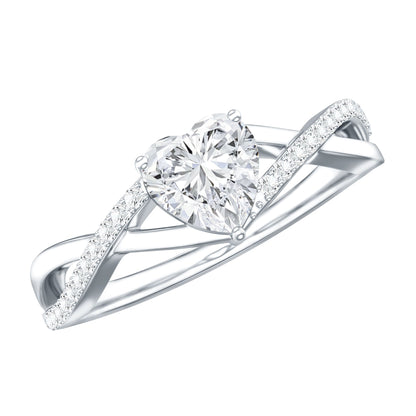 Lab Created Diamond Heart Crossover Engagement Ring