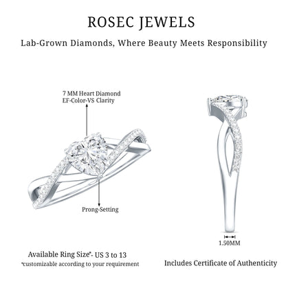 Lab Created Diamond Heart Crossover Engagement Ring