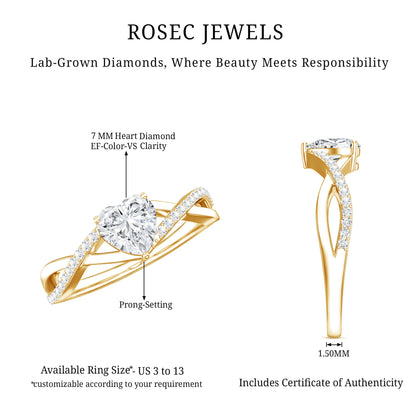 Lab Created Diamond Heart Crossover Engagement Ring