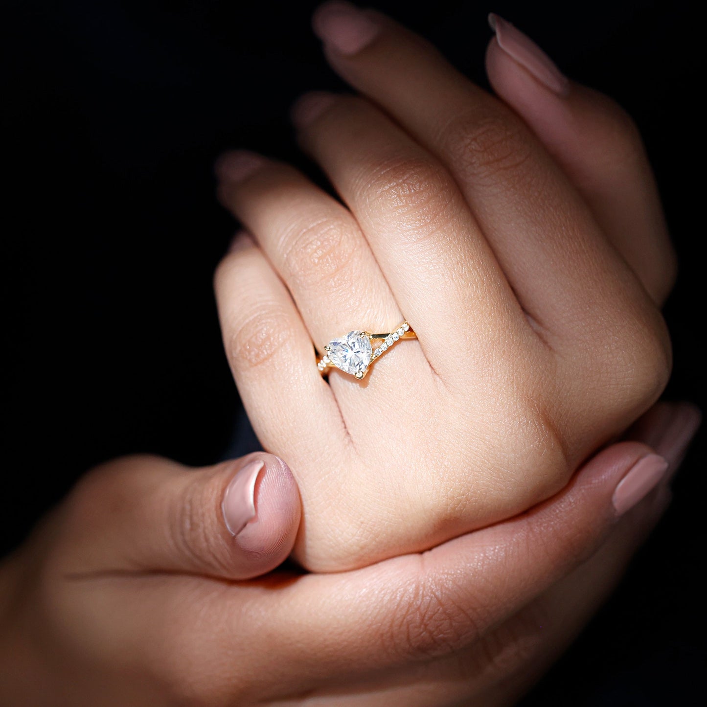 Lab Created Diamond Heart Crossover Engagement Ring