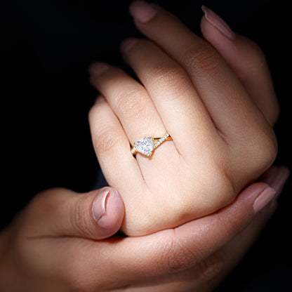 Lab Created Diamond Heart Crossover Engagement Ring