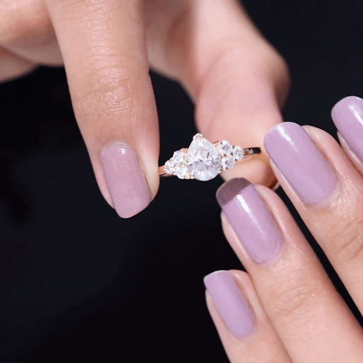 Lab Grown Diamond Teardrop Engagement Ring With Round Shape Trio