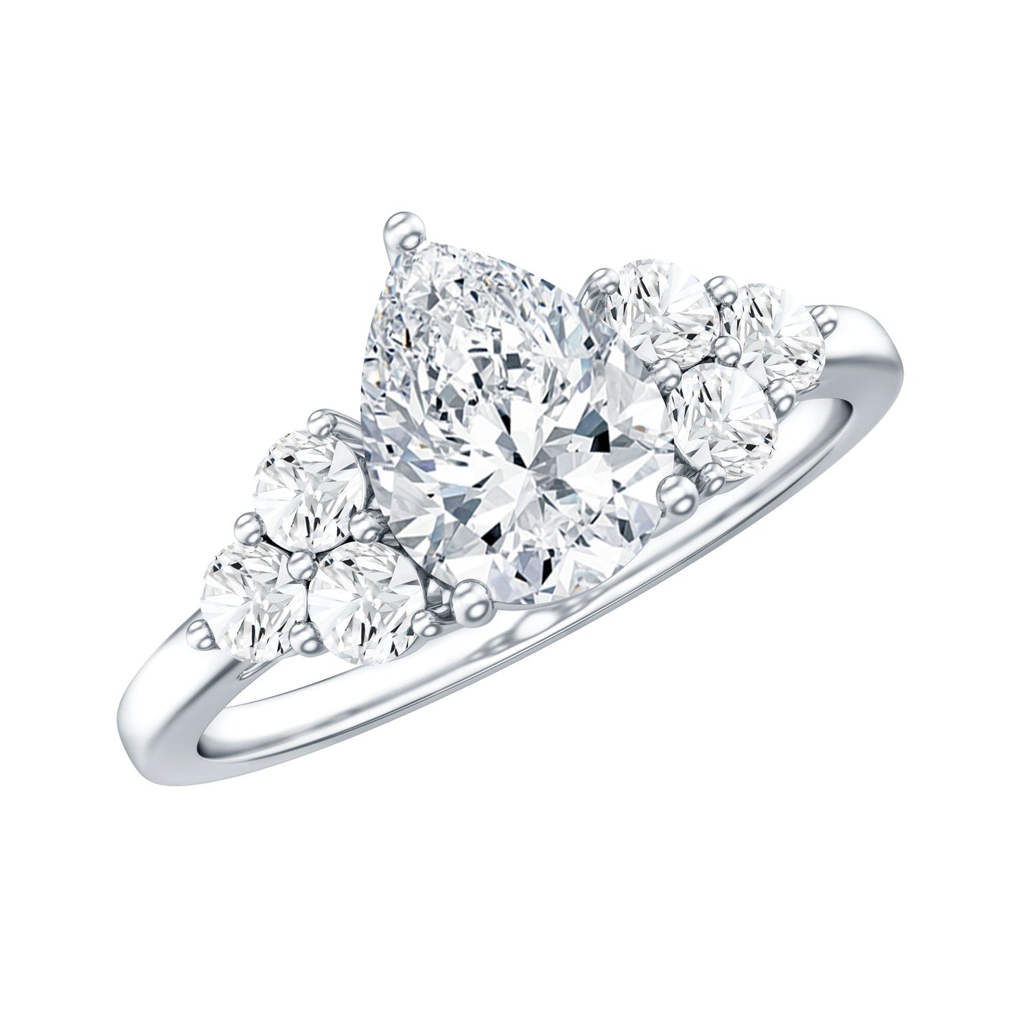 Lab Grown Diamond Teardrop Engagement Ring With Round Shape Trio