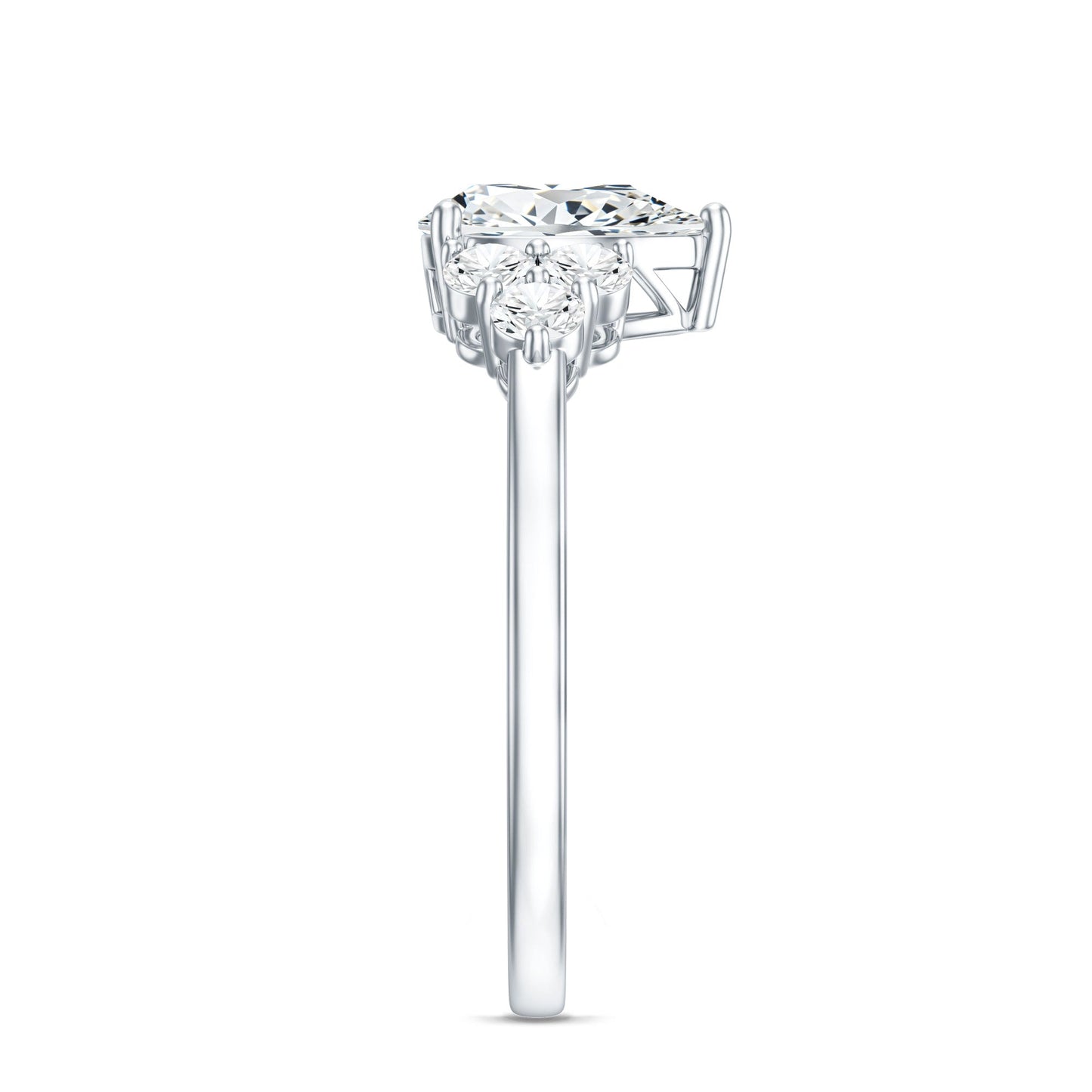 Lab Grown Diamond Teardrop Engagement Ring With Round Shape Trio