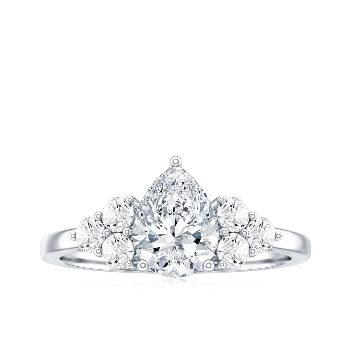 Lab Grown Diamond Teardrop Engagement Ring With Round Shape Trio