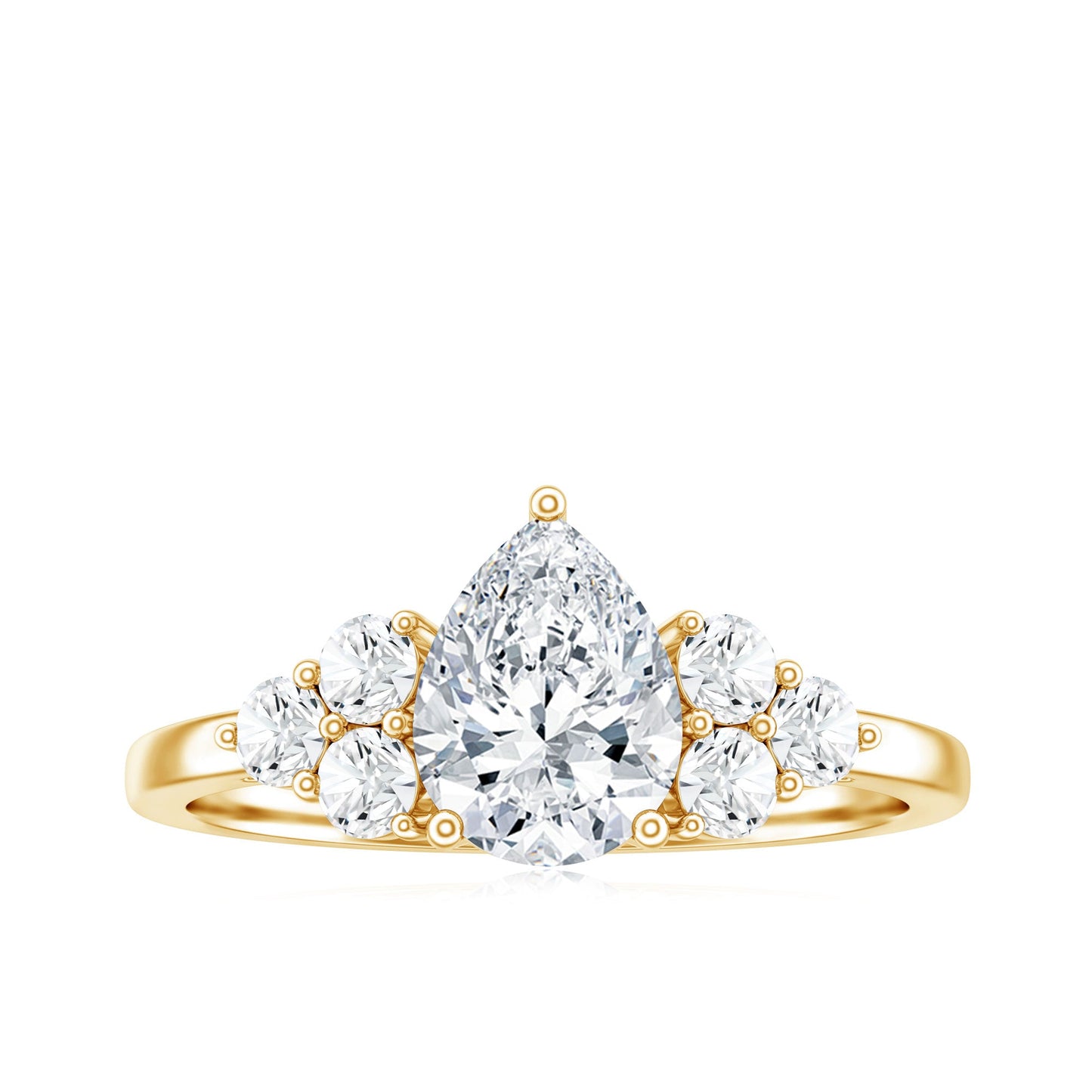 Lab Grown Diamond Teardrop Engagement Ring With Round Shape Trio