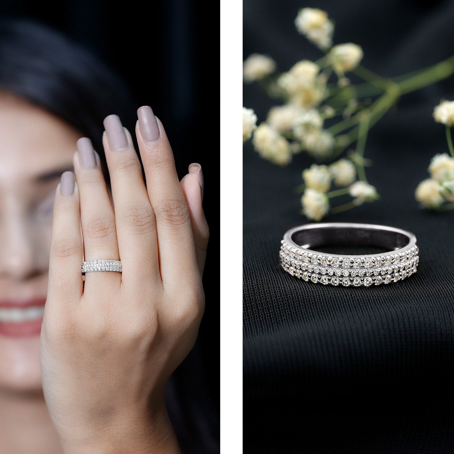 Certified Lab Grown Diamond 3 Row Wedding Band