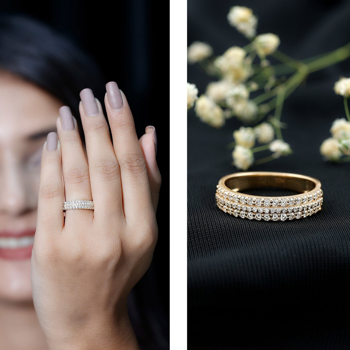 Certified Lab Grown Diamond 3 Row Wedding Band