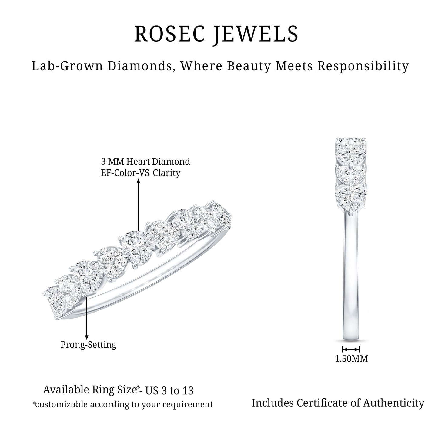Brilliant Cut Lab Grown Diamond Heart Wedding Band Ring