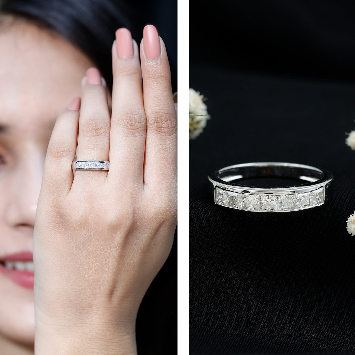 Certified Brilliant Cut Diamond Princess Cut Wedding Band