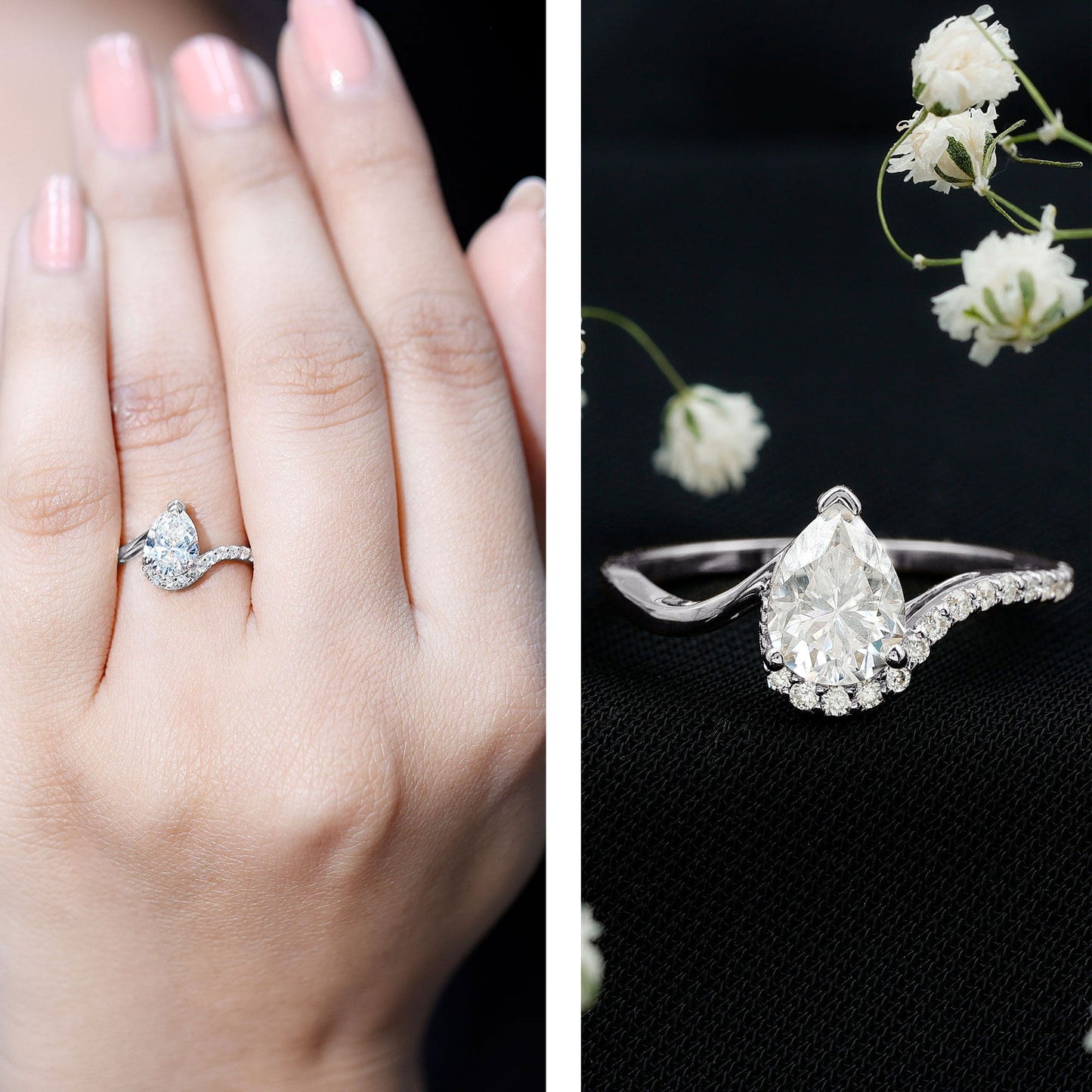 Diamond Teardrop Designer Engagement Ring