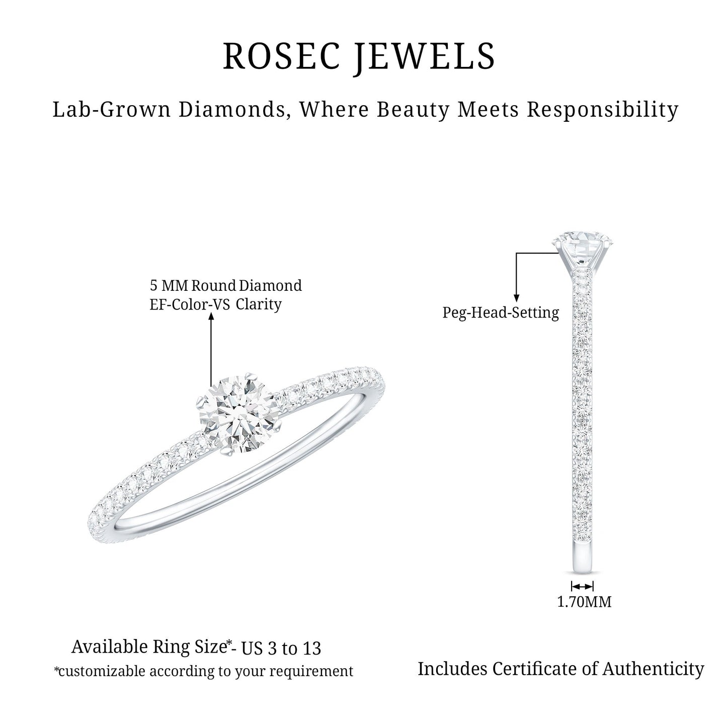 Round Brilliant Cut Lab Grown Diamond Promise Ring with Side Stones