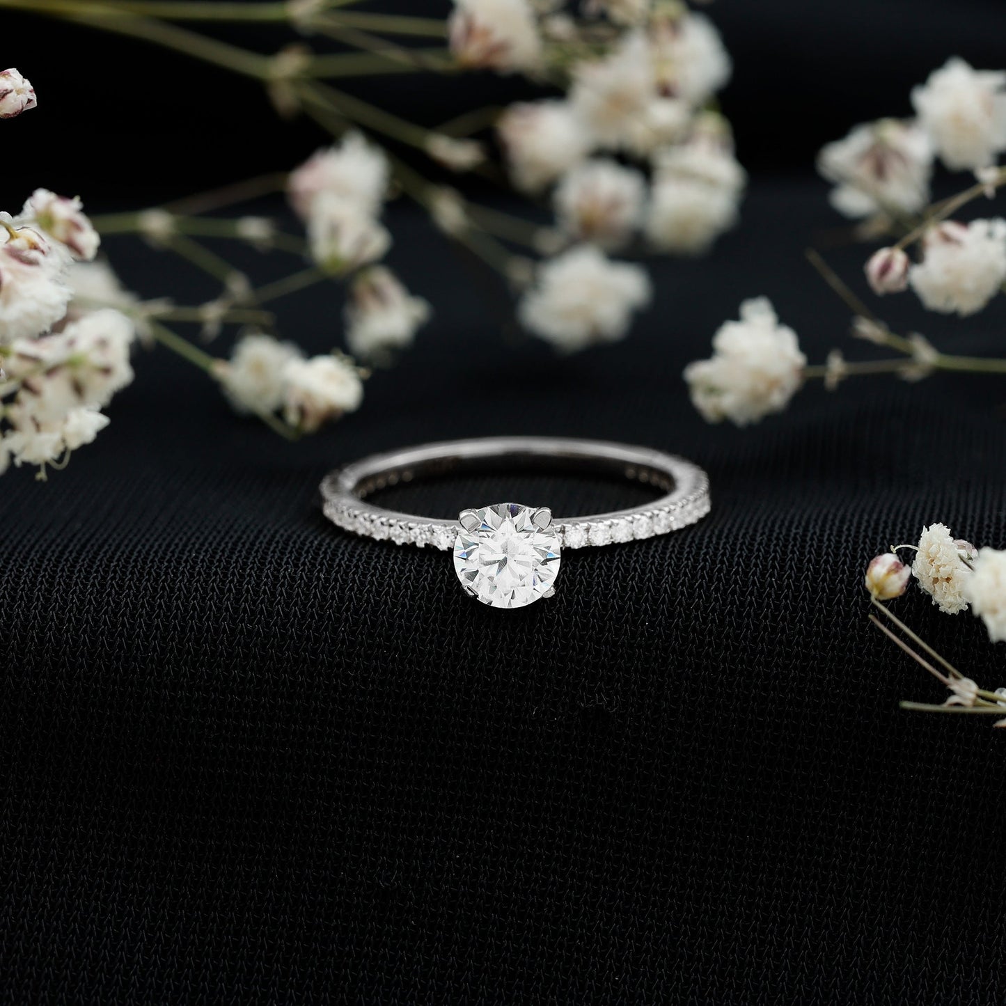 Round Brilliant Cut Lab Grown Diamond Promise Ring with Side Stones
